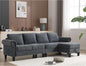 Ball & Cast 106" Convertible Sectional Sofa with Storage Chaise, Linen Upholstered 4 Seater Couch with Back Cushions and Removable Ottoman for Living Room, Apartment, Office,Gray