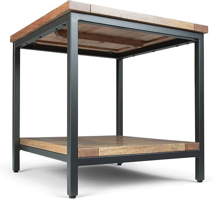 SIMPLIHOME Skyler SOLID MANGO WOOD and Metal 22 inch Wide Square Industrial End Table in Natural for the Living Room and Bedroom
