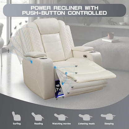 PU Leather Power Wall Hugger Chair Double Reclining Sectional Sofa 2-Seater Loveseat Couch with Center Storage Console & Armrests, USB Port, 4 Cup Holders and LED for Living Room RV Theater Seating