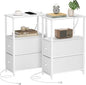 TUTOTAK Small Narrow End Table with Charging Station, Set of 2, Side Table with Outlets, Nightstand with 2 Cloth Drawers, Couch Table, for Living Room, Bedroom, Bedside, White TB01BW055