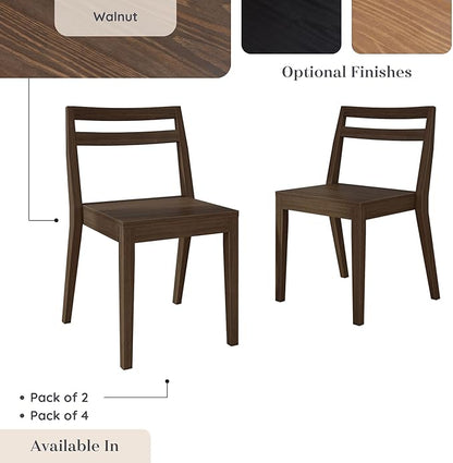 Grain & Grove Davie Dining Room Chairs Set of 2, Solid Wood Modern Kitchen Chair for Living Room, Kitchen, Walnut
