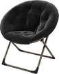 Comfy Saucer Chairs, Black Folding Reading Lounge Chair, Cozy Faux Fur Living Room Chair with Soft Thick Padded Seat & Metal Frame, Modern Style Bedroom Home for Kids Adults, X-Large, Gold Legs