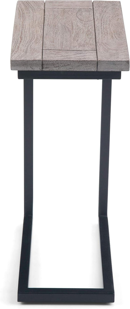 SIMPLIHOME Skyler 18-inch Wide Solid Mango/Metal Industrial C-Shaped End Table in Birch/Black for Living Room, Office, or Bedroom, Assembled