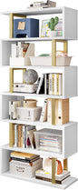 SORCEDAS Bookshelf Geometric Bookcase S Shaped Industrial Bookshelf Storage Display Stand Shelf for Living Room Bedroom and Office Room (White, 6 Tier)