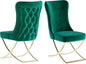 Ottomanson Royal Dining Chairs Set of 2 – Upholstered Tufted Microfiber, Assembled, Gold Metal Legs, Beech Wood Frame, 350 lb Capacity, Green