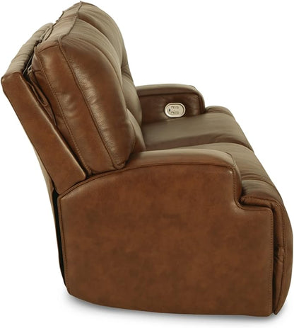 Signature Design by Ashley Francesca Modern Tufted Leather 2 Seat Power Reclining Sofa with Adjustable Headrest, Dark Brown