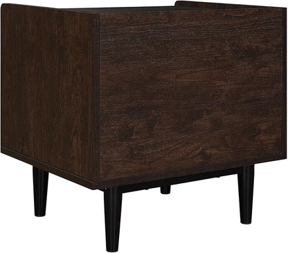 Manhattan Comfort Duane Modern Ribbed Nightstand, Bedside Table with Full Extension Drawer and Open Shelf, Industrial Chic Living Room and Bedroom Furniture, Black