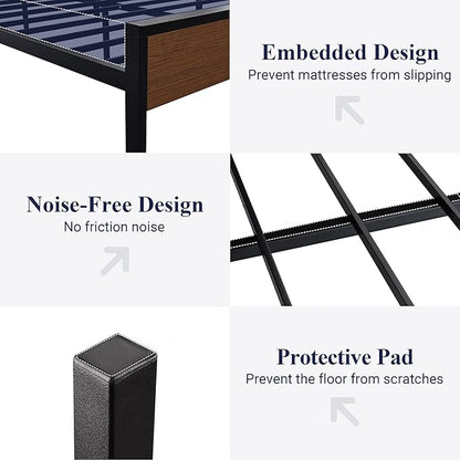 Allewie King Size Platform Bed Frame with Wooden Headboard and Footboard, Heavy Duty 12 Metal Slats Support, No Box Spring Needed, Under-Bed Storage, Noise Free, Easy Assembly, Walnut