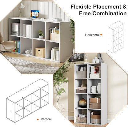 Sweetcrispy 8 Cube Storage Organizer - Open Cube Bookshelf with 4 Removable Back Panels, Display Storage Bookcase for Living Room, Bedroom, Entrance Hall, Home Office，47.7" L×11.6" W×24" H, White