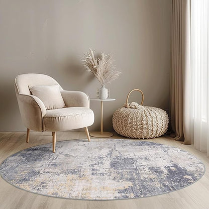 Washable Area Rugs 6ft Non-Slip Modern Abstract Soft for Living Room Entryway Bedroom Nursery, Print Pattern, Purple Grey Cream Yellow