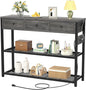 Ecoprsio 47'' Entryway Table with Outlets and USB Ports, Console Table with 3 Drawers, Sofa Table Narrow Long with Storage Shelves for Living Room, Couch, Hallway, Foyer, Kitchen Counter, Grey