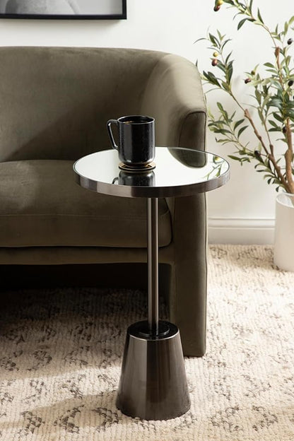 Kate and Laurel Tira Elegant Round Mirrored Side Table, 14 x 14 x 24, Gray Gunmetal, Modern Circle End Table for Use as Bedroom Nightstand or Living Room Plant Stand Table