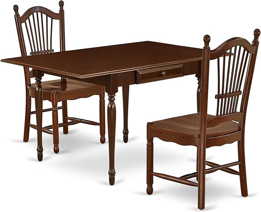East West Furniture MZDO3-MAH-W 3 Piece Dining Room Furniture Set Contains a Rectangle Kitchen Table with Dropleaf and 2 Dining Chairs, 36x54 Inch, Mahogany
