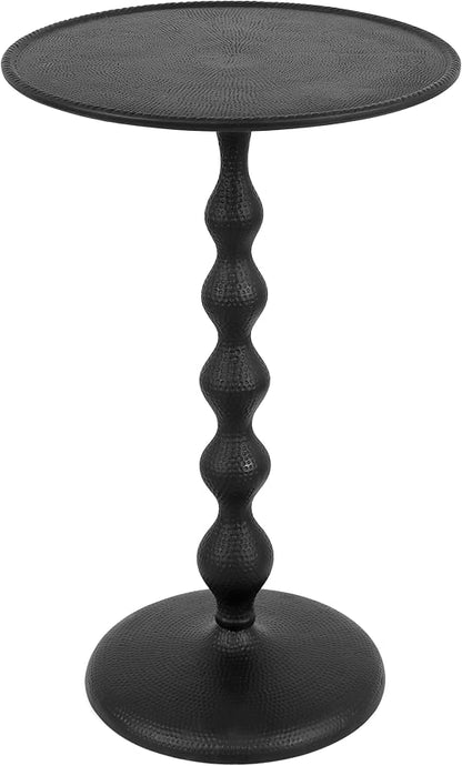 CLEENTABLE Pedestal Round Lightweight Metal Side Table - End Table for Living Room, Bedroom, Balcony - Hammered Top, Easy Assembly, Modern Minimalist Design 21" (Black)