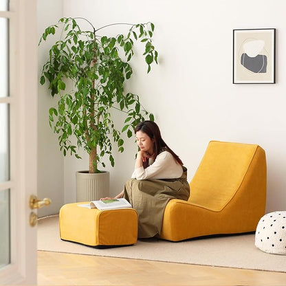 N&V Bean Bag Chair Single Seated Foam Sofa Armless Floor Sofa with High Density Foam Removable and Machine Washable Cover (Burnt Yellow, Large, No Stripes)