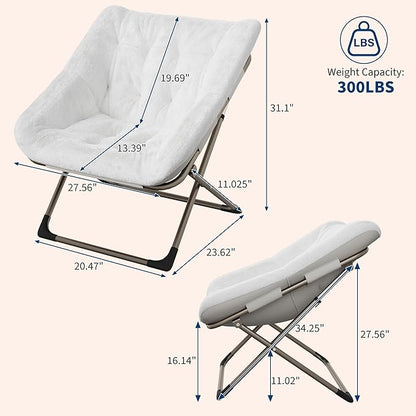 Comfy Chair for Adults, Foldable Living Room Chairs, Soft Faux Fur Folding Lounge for Bedroom Living Room Dorm Rooms, Flexible Reading Chair for Teens (2, White, X-Large)