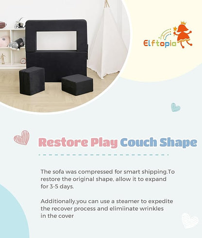 Modular Kids Sofa,Toddler Couch Foam Armchair for Kids, Children Convertible Plush Sofa Play Set,Fold Out SofaBed(Black)