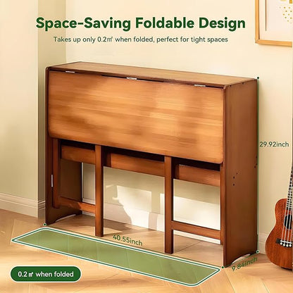 Bamboo Folding Desk Mid Century Modern Desk for Home Office Bedroom Small Spaces, Brown，40.55" Long Desktop