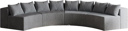 KEIKI Corduroy Curved Sectional Sofa, 4 Seater Symmetrical Modular Semi Circular Couch, Deep Seat Tufted Corner Sofa for Living Room, Lobby, Gray