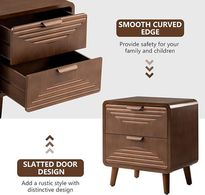 COSIEST Modern Storage Cabinet 2 Drawer, Walnut Accent Cabinet, Sideboard Buffet for Living Room Hallway Dining Room Kitchen
