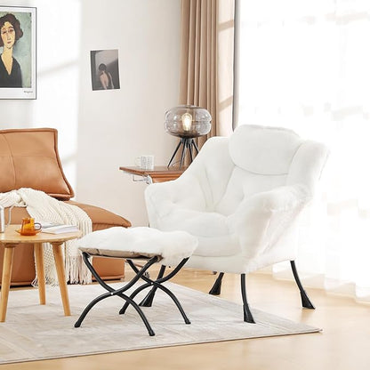 Cozy Lazy Chair and Ottoman, Large Contemporary Accent Lounge Chair Set, Leisure Upholstered Reading Armchair for Bedroom, Living Room, Dorm Rooms, Office