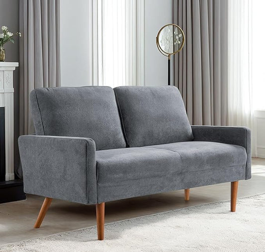 Kent Velvet Loveseat Sofa, European Style with Sleek Design, Modern & Vintage Flair, Upholstered 2 Seater Couch, Chic Living Room Furniture Seating for Home, Apartment or Office, Grey