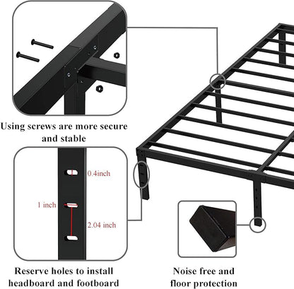 King Bed Frame No Box Spring Needed, 14 Inch Heavy Duty King Platform Bed Frame, 1200lbs Steel Slats Support, Easy Assembly, Black