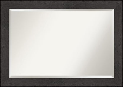 Amanti Art Brown Bathroom Mirror for Over Sink, 30x42 Rustic Plank Espresso Rectangle Vanity Mirror, Large Rustic Farmhouse Frame, Hangs Horizonally and Vertically, Bathroom Wall Decor, Beveled Edge