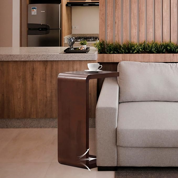 C Shaped End Table, Solid Wood C Side Table for Couch Sofa and Bed, Sofa Tables That Slide Under for Space Saving, Small Snack C Tables for Living Room Bedroom (H 24.4″ - Wood, 2)