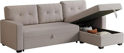 Ball & Cast Convertible Sectional Sleeper Sofa Bed L Shaped 4 in 1 Pull Out Couch with Reversible Storage Chaise & Removable Back Cushions,Sleeper Corner Pull Out Sofa Bed Couch for Living Room,Office