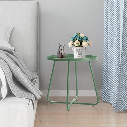 Dia.17.7ins Steel Round Coffee Table, Steel Tray Table, Side Table, Outdoor and Indoor Use, Weather Resisitant, Patio, Balcony, Garden, Backyard (Green)