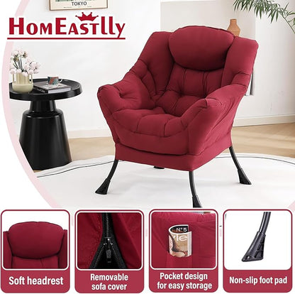 Lazy Chair, Reading Armchair, Large Modern Lounge Accent Chair, Leisure Sofa Chair for Living Room, Bedroom, Dorm Room (Burgundy)
