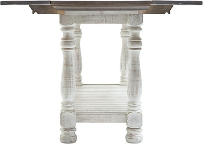 Signature Design by Ashley Havalance Farmhouse Sofa Table, Flip Top Design for Additional Dining Space and Fixed Lower Shelf, Gray & White with Weathered Finish
