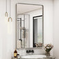 24x36 Silver Bathroom Mirror for Wall, Brushed Metal Framed Bathroom Vanity Mirror, Modern Rounded Corner Rectangle Mirror, Anti-Rust (Horizontal/Vertical)