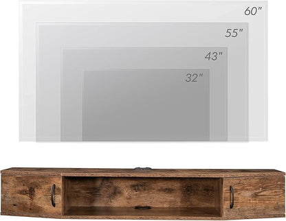 FITUEYES Floating TV Stand Wall Mounted TV Shelf Entertainment Center, Media Console with Cabinet Modern Component for Storage Hutch Under TV for Living Room Office,Rustic Brown