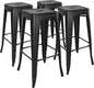 30 Inches Metal Bar Stools, High Backless Stools, Indoor Outdoor Stackable Kitchen Stools, Set of 4, Dark