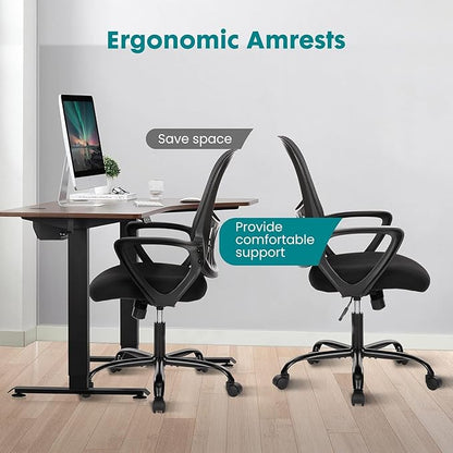 SMUG Home Office Computer Desk Chair - Ergonomic Mid-Back Mesh Swivel Rolling Work with Wheels, Comfy Lumbar Support and Armrest, for Bedroom, Study, Dorm, Student, Adults