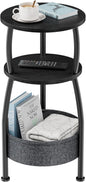 Small Round end Table for Living Room with Storage Basket –Small Space Saving End Table 3-Tier Accent Nightstand Couch Corner Table for Sofa, Bedroom, Patio and More 24in Tall Classic Black