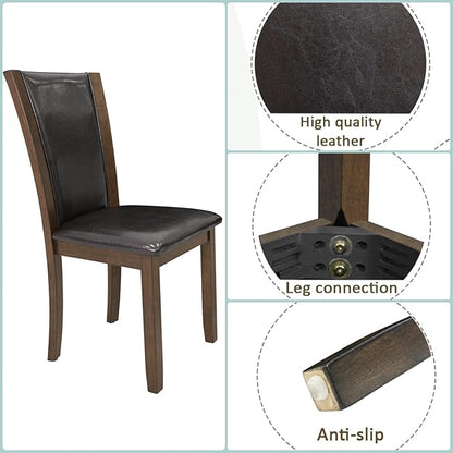Dining Table Set for 5, 6-Piece Kitchen Table & Chairs Set with Rectangular Table, Bench & 4 Upholstered Chairs, 58'' Dinner Set with Rubber Wood Legs & Curved Backrest for Kitchen, Walnut