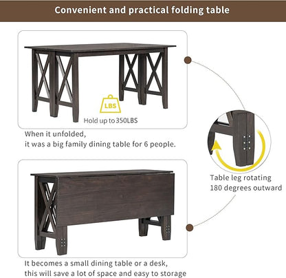 Ball & Cast 6-Piece Dining Table Set, 60" Wood Dining Kitchen Table & Chairs Set, Rectangular Dining Room Foldable Table with 4 Upholstered Chairs & 1 Bench,Perfect for Dining Room, Kitchen, Espresso