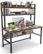 Aquzee Computer Desk with Hutch Bookshelves, 55 Inch Home Office Writing Desk with Space Saving Design, Gaming Table Organized Desk with Storage Shelves Bookshelf Easy Assemble, Rustic Brown
