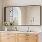 Koonmi Black Bathroom Mirror for Wall, 30x71 Inch Matte Metal Deep Framed Rounded Corner Wall Mirror, Shatterproof Tempered Glass for Farmhouse Bedroom Entryway, Vertically or Horizontally