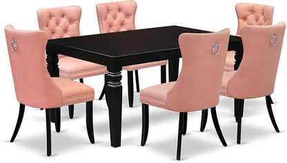 East West Furniture LGDA7-BLK-23 7 Piece Dining Table Set Contains a Rectangle Kitchen Table with Butterfly Leaf and 6 Polyester Fabric Upholstered Chairs, 42x84 Inch, Black