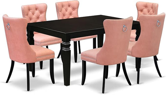 East West Furniture LGDA7-BLK-23 7 Piece Dining Table Set Contains a Rectangle Kitchen Table with Butterfly Leaf and 6 Polyester Fabric Upholstered Chairs, 42x84 Inch, Black