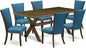 East West Furniture X777VE721-7 7 Piece Dining Room Furniture Set Consist of a Rectangle Dining Table with X-Legs and 6 Blue Color Linen Fabric Parsons Chairs, 40x72 Inch, Multi-Color