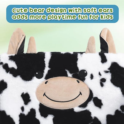 ALIMORDEN Fold Out Toddler Couch, Comfy 2-in-1 Cuddly Sherpa Bear Chair for Kids, Convertible Sofa to Lounger, Kids Cozy Corner Play Couch for Boys and Girls, Cow