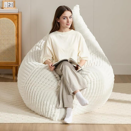 3-in-1 Giant Bean Bag Chair for Adults & Kid, Convertible Floor Sofa to Mattress, High-Density Foam Chair Bed with Washable Cover, Multi Functional Lounge Couch for Bedroom, Living Room (Beige)