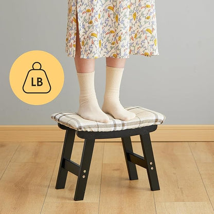 Foot Stool Ottoman Foot Rest Under Desk,Small Stool for Living Room, Bedroom and Kitchen (Black Legs - Stripes Stool Surface)