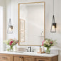 Melodieux Wall Vanity Bathroom Mirror for Over Sink, 24"x36" Rounded Rectangle Metal Deep Frame Wall Mounted Mirror Wall Decor for Living Room Hallway, Gold