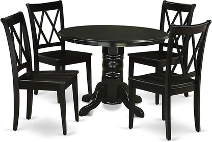 East West Furniture SHCL5-BLK-W 5 Piece Dining Room Table Set Includes a Round Wooden Table with Pedestal and 4 Kitchen Dining Chairs, 42x42 Inch, Black